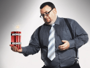Man holding ACME dynamite